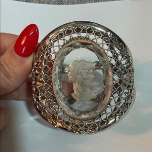 Vintage Reverse Carved Crystal Cameo Bracelet Whiting & Davis Co. Silver Tone